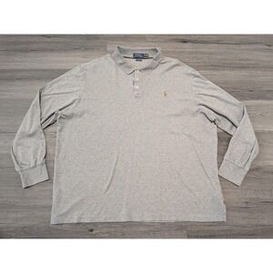 Polo Ralph Lauren‎ Men's Gray 100% Cotton Long Sleeve Classic Fit Polo Size XXL